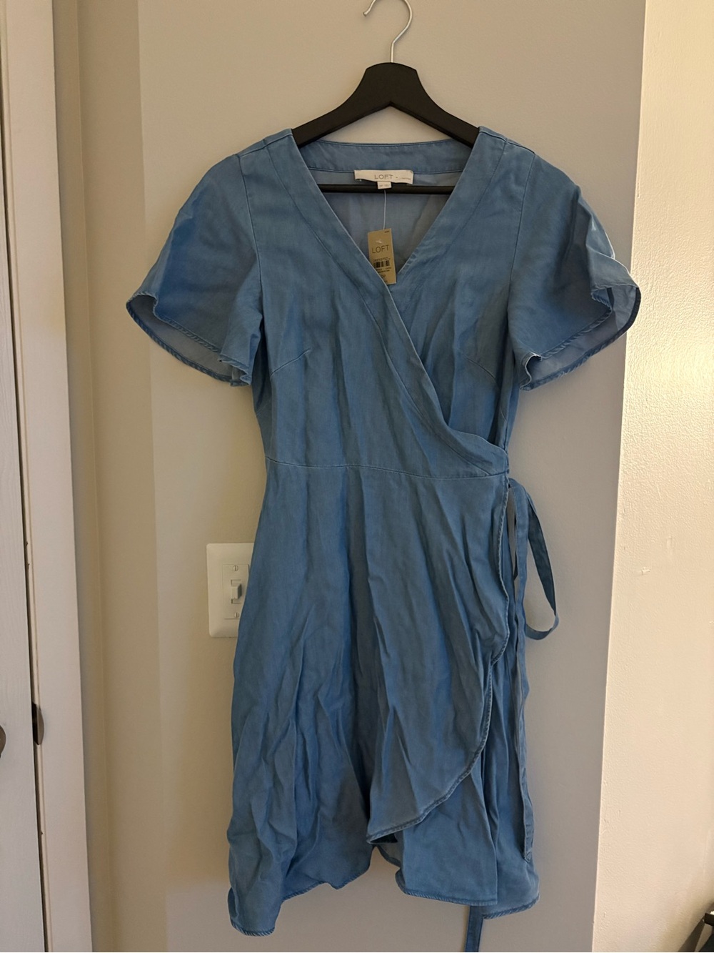 LOFT Light Blue Wrap Dress with Flutter Sleeves